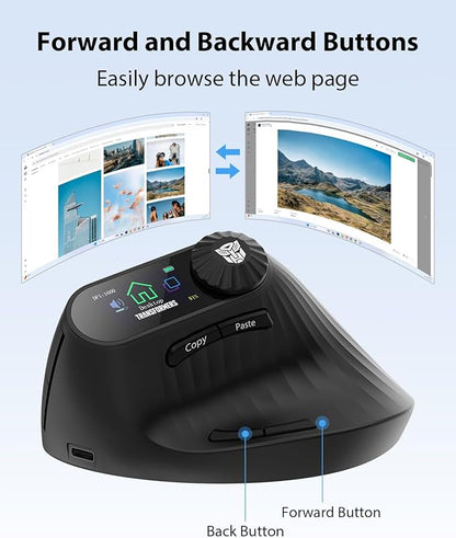 Transformers Vertical Ergonomic Mouse with LED Screen & Knob Control, Rechargeable Vertical Mouse Wireless, 3 - Device Connectivity (2.4G + Dual Bluetooth), Quiet Clicks, Computer Mice for PC/Mac/Laptop | Mice - TrueDesk