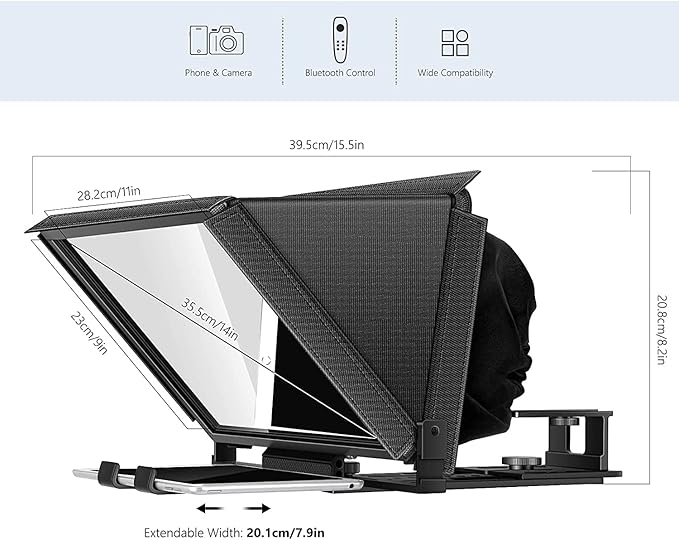 TX12 Teleprompter with Remote App Control, 13inch Metal Teleprompter，Compatible with iPad, DSLR Camera,Collapsible with Carry Case,Easy to Assemble | Teleprompters - TrueDesk