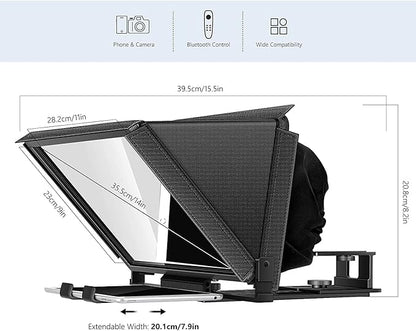 TX12 Teleprompter with Remote App Control, 13inch Metal Teleprompter，Compatible with iPad, DSLR Camera,Collapsible with Carry Case,Easy to Assemble | Teleprompters - TrueDesk