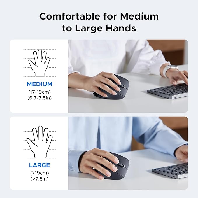 UGREEN Ergonomic Mouse, Wireless Bluetooth Vertical Mouse, Dual - Mode (BT 5.4 & USB 2.4G), Quiet Clicks, 4 Adjustable DPI (1000/1600/2000/4000), Compatible with Windows/Mac/Linux/Android/ChromeOS | Mice - TrueDesk