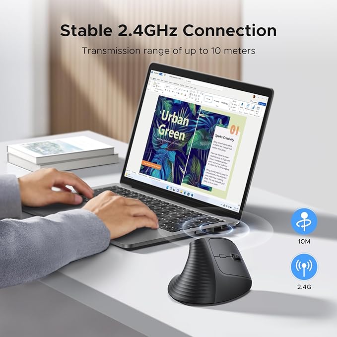 UGREEN Ergonomic Mouse, Wireless Bluetooth Vertical Mouse, Dual - Mode (BT 5.4 & USB 2.4G), Quiet Clicks, 4 Adjustable DPI (1000/1600/2000/4000), Compatible with Windows/Mac/Linux/Android/ChromeOS | Mice - TrueDesk