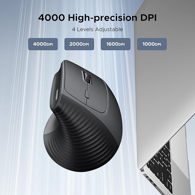 UGREEN Ergonomic Mouse, Wireless Bluetooth Vertical Mouse, Dual - Mode (BT 5.4 & USB 2.4G), Quiet Clicks, 4 Adjustable DPI (1000/1600/2000/4000), Compatible with Windows/Mac/Linux/Android/ChromeOS | Mice - TrueDesk