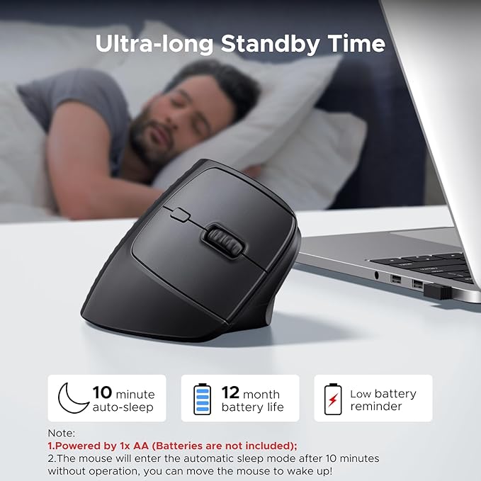 UGREEN Ergonomic Mouse, Wireless Bluetooth Vertical Mouse, Dual - Mode (BT 5.4 & USB 2.4G), Quiet Clicks, 4 Adjustable DPI (1000/1600/2000/4000), Compatible with Windows/Mac/Linux/Android/ChromeOS | Mice - TrueDesk