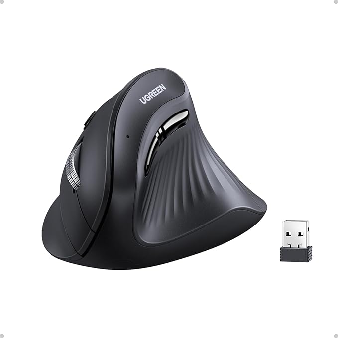 UGREEN Vertical Wireless (Bluetooth 5.0+2.4G) Ergonomic Mouse with 5 Buttons, 1000/1600/2000/4000 DPI, Prevention of Mouse Arm, Vertical Mouse Compatible with PC/Laptop/Tablet, Black | Mice - TrueDesk