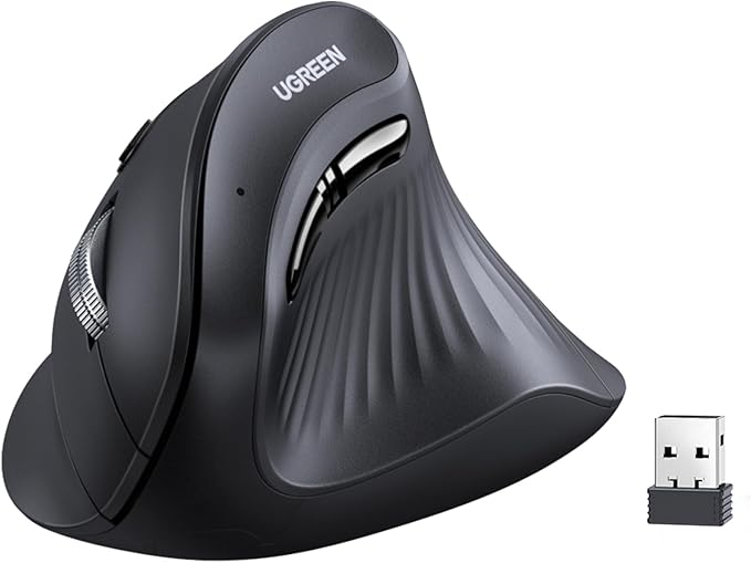 UGREEN Vertical Wireless (Bluetooth 5.0+2.4G) Ergonomic Mouse with 5 Buttons, 1000/1600/2000/4000 DPI, Prevention of Mouse Arm, Vertical Mouse Compatible with PC/Laptop/Tablet, Black | Mice - TrueDesk