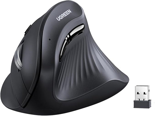 UGREEN Vertical Wireless (Bluetooth 5.0+2.4G) Ergonomic Mouse with 5 Buttons, 1000/1600/2000/4000 DPI, Prevention of Mouse Arm, Vertical Mouse Compatible with PC/Laptop/Tablet, Black | Mice - TrueDesk