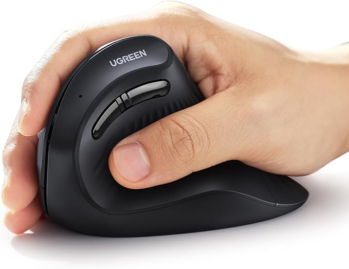 UGREEN Vertical Wireless (Bluetooth 5.0+2.4G) Ergonomic Mouse with 5 Buttons, 1000/1600/2000/4000 DPI, Prevention of Mouse Arm, Vertical Mouse Compatible with PC/Laptop/Tablet, Black | Mice - TrueDesk