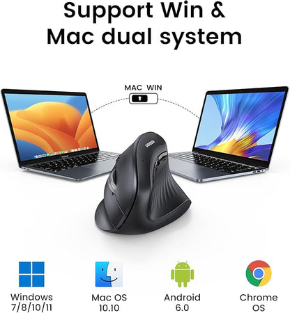 UGREEN Vertical Wireless (Bluetooth 5.0+2.4G) Ergonomic Mouse with 5 Buttons, 1000/1600/2000/4000 DPI, Prevention of Mouse Arm, Vertical Mouse Compatible with PC/Laptop/Tablet, Black | Mice - TrueDesk