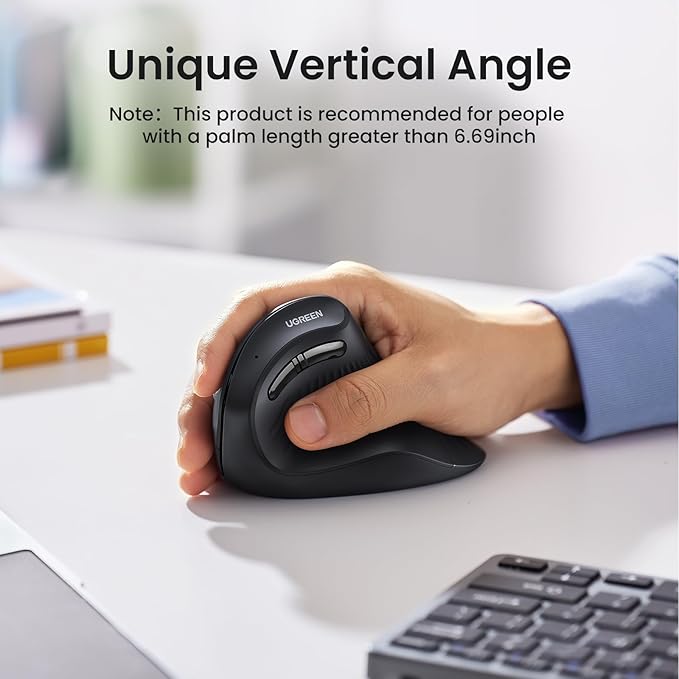 UGREEN Vertical Wireless (Bluetooth 5.0+2.4G) Ergonomic Mouse with 5 Buttons, 1000/1600/2000/4000 DPI, Prevention of Mouse Arm, Vertical Mouse Compatible with PC/Laptop/Tablet, Black | Mice - TrueDesk