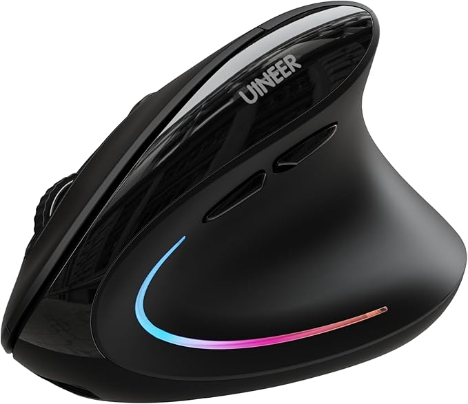 Uineer Ergonomic Mouse, Wireless Bluetooth Rechargeable Vertical Mouse, 7 Color LED, 4 DPI Adjustable, USB - A, Wrist Strain Relief,Optical Mice for Computer/PC/Laptop, Black (Black) | Mice - TrueDesk