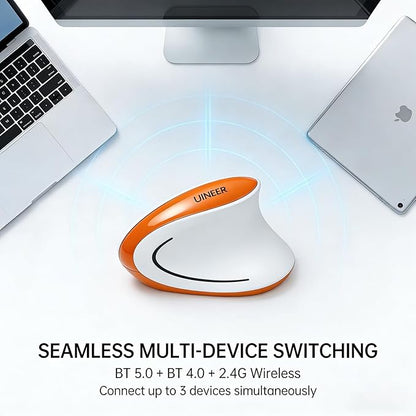 Uineer Ergonomic Mouse, Wireless Bluetooth Rechargeable Vertical Mouse, 7 Color LED, 4 DPI Adjustable, USB - A, Wrist Strain Relief,Optical Mice for Computer/PC/Laptop, Black (Orange) | Mice - TrueDesk