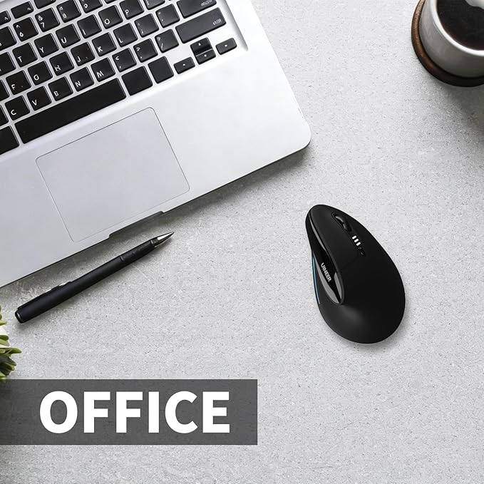 Uineer Ergonomic Mouse, Wireless Bluetooth Rechargeable Vertical Mouse, 7 Color LED, 4 DPI Adjustable, USB - A, Wrist Strain Relief,Optical Mice for Computer/PC/Laptop, Black (Black) | Mice - TrueDesk