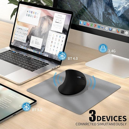 Uineer Ergonomic Mouse, Wireless Bluetooth Rechargeable Vertical Mouse, 7 Color LED, 4 DPI Adjustable, USB - A, Wrist Strain Relief,Optical Mice for Computer/PC/Laptop, Black (Black) | Mice - TrueDesk