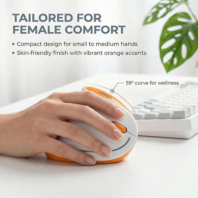 Uineer Ergonomic Mouse, Wireless Bluetooth Rechargeable Vertical Mouse, 7 Color LED, 4 DPI Adjustable, USB - A, Wrist Strain Relief,Optical Mice for Computer/PC/Laptop, Black (Orange) | Mice - TrueDesk