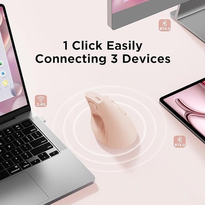 Uineer Ergonomic Wireless Mouse Pink,Bluetooth Vertical Mouse with BT5.0/4.0/2.4G, Rechargeable with Battery Indicator,Ergonomic Design for Comfort and Reduced Wrist Strain for Home,Office Use Pink | Mice - TrueDesk
