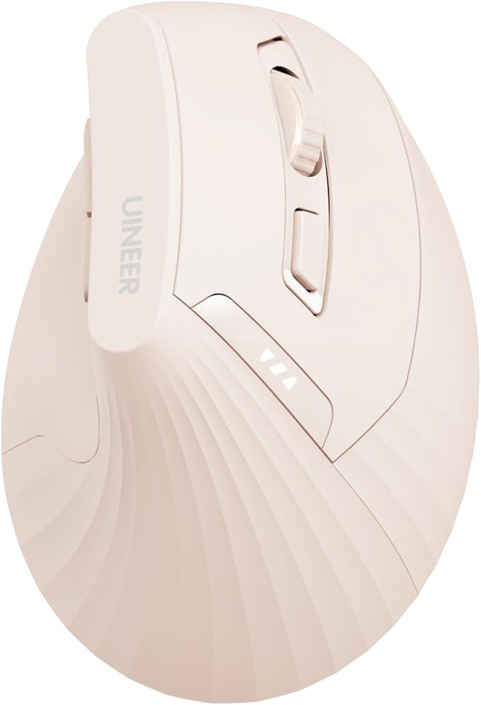 Uineer Ergonomic Wireless Mouse Pink,Bluetooth Vertical Mouse with BT5.0/4.0/2.4G, Rechargeable with Battery Indicator,Ergonomic Design for Comfort and Reduced Wrist Strain for Home,Office Use Pink | Mice - TrueDesk