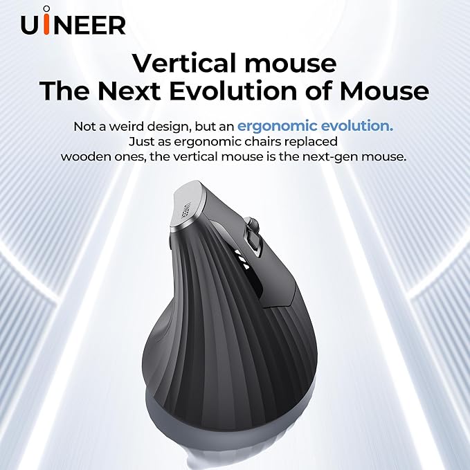 Uineer Wireless Ergonomic Mouse, Bluetooth Mice (BT4.0/5.0 and 2.4G) Rechargeable Vertical Mouse, 3 Multi - Device Connectivity for PC/Mac/Laptop/Computer, 4 DPI Quiet Clicks for Office, Home, Black | Mice - TrueDesk