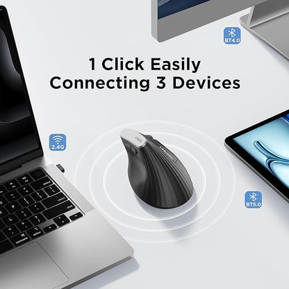 Uineer Wireless Ergonomic Mouse, Bluetooth Mice (BT4.0/5.0 and 2.4G) Rechargeable Vertical Mouse, 3 Multi - Device Connectivity for PC/Mac/Laptop/Computer, 4 DPI Quiet Clicks for Office, Home, Black | Mice - TrueDesk