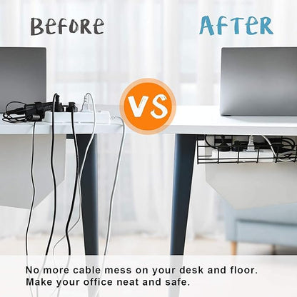 Under Desk Cable Management - 6 Pack Cord Organizer. Metal Wire Cable Management Tray for Office, Studio and Home. Super Sturdy Under Table Cable Managements - Black Cable Organizer | Cable Raceways - TrueDesk