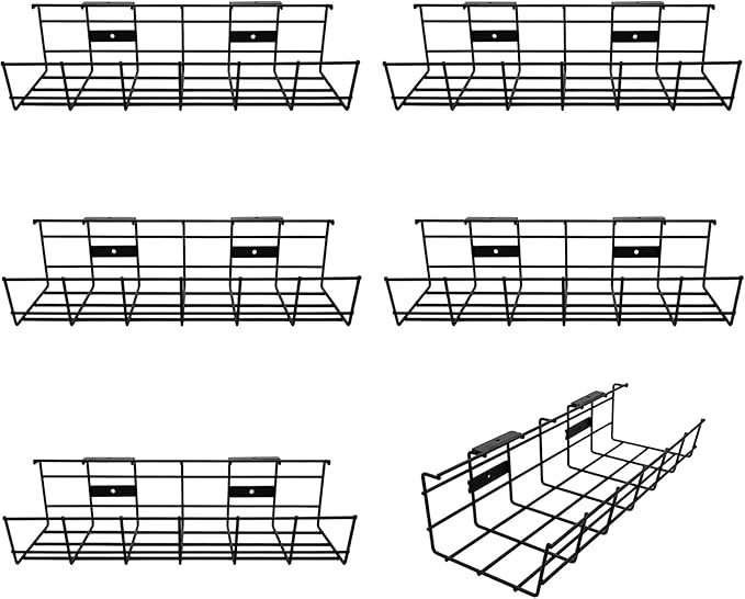 Under Desk Cable Management - 6 Pack Cord Organizer. Metal Wire Cable Management Tray for Office, Studio and Home. Super Sturdy Under Table Cable Managements - Black Cable Organizer | Cable Raceways - TrueDesk