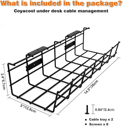 Under Desk Cable Management - 6 Pack Cord Organizer. Metal Wire Cable Management Tray for Office, Studio and Home. Super Sturdy Under Table Cable Managements - Black Cable Organizer | Cable Raceways - TrueDesk