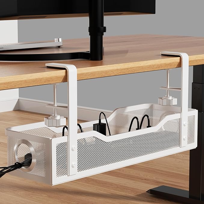 Under Desk Cable Management Large, Cinati 16" Cable Management Box for Table Thickness up to 3", Wire Cord Organizer with Clamp No Drill, No Damage to Desk (White) | Cable Raceways - TrueDesk