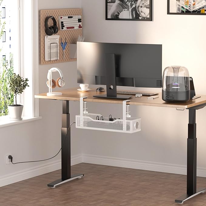 Under Desk Cable Management Large, Cinati 16" Cable Management Box for Table Thickness up to 3", Wire Cord Organizer with Clamp No Drill, No Damage to Desk (White) | Cable Raceways - TrueDesk