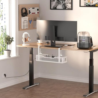 Under Desk Cable Management Large, Cinati 16" Cable Management Box for Table Thickness up to 3", Wire Cord Organizer with Clamp No Drill, No Damage to Desk (White) | Cable Raceways - TrueDesk