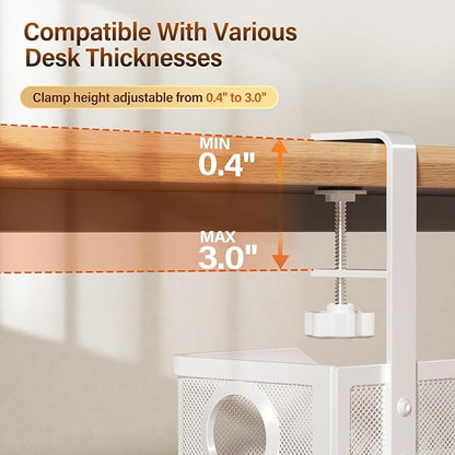 Under Desk Cable Management Large, Cinati 16" Cable Management Box for Table Thickness up to 3", Wire Cord Organizer with Clamp No Drill, No Damage to Desk (White) | Cable Raceways - TrueDesk