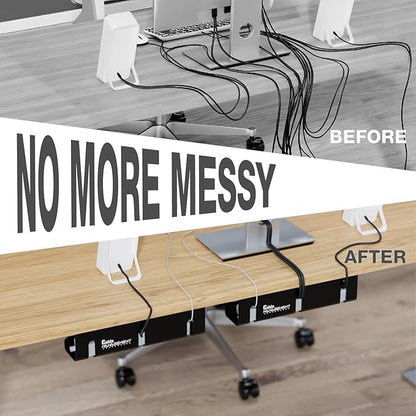 Under Desk Cable Management Tray, 2 Pack 16 Inch Black Metal Cord Organizer, No Drill Adhesive or Screw Mount for Glass/Marble/Office/Gaming Desk, Black | Cable Raceways - TrueDesk