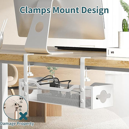Under Desk Cable Management Tray 2 Pack, No Drill Cable Organizer With Clamp for Standing Desk, Easy to Install Cord Management System, No Damage Wire Organizer | Cable Raceways - TrueDesk