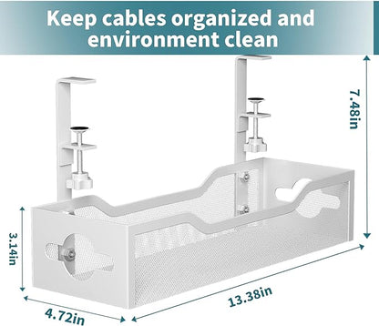 Under Desk Cable Management Tray 2 Pack, No Drill Cable Organizer With Clamp for Standing Desk, Easy to Install Cord Management System, No Damage Wire Organizer | Cable Raceways - TrueDesk