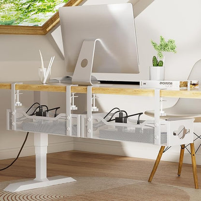 Under Desk Cable Management Tray 2 Pack, No Drill Cable Organizer With Clamp for Standing Desk, Easy to Install Cord Management System, No Damage Wire Organizer | Cable Raceways - TrueDesk