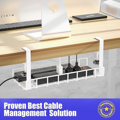 Under Desk Cable Management Tray 2 Pack, Xpatee Upgraded Wire Management No Drill No Screws, Cable Tray with Clamp for Wire Organizers, Computer Cord Rack for Office, Home - No Damage to Desk White | Racks Cabinets - TrueDesk