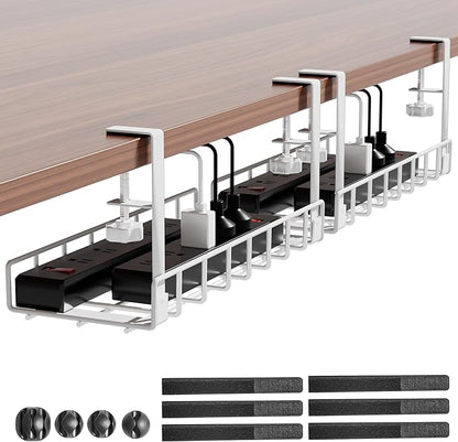 Under Desk Cable Management Tray 2 Pack, Xpatee Upgraded Wire Management No Drill No Screws, Cable Tray with Clamp for Wire Organizers, Computer Cord Rack for Office, Home - No Damage to Desk White | Racks Cabinets - TrueDesk