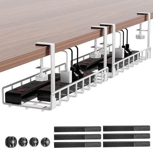 Under Desk Cable Management Tray 2 Pack, Xpatee Upgraded Wire Management No Drill No Screws, Cable Tray with Clamp for Wire Organizers, Computer Cord Rack for Office, Home - No Damage to Desk White | Racks Cabinets - TrueDesk
