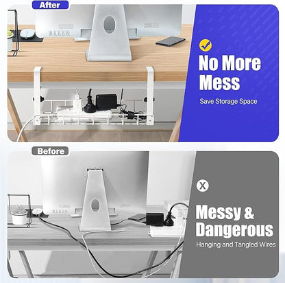Under Desk Cable Management Tray 2 Pack, Xpatee Upgraded Wire Management No Drill No Screws, Cable Tray with Clamp for Wire Organizers, Computer Cord Rack for Office, Home - No Damage to Desk White | Racks Cabinets - TrueDesk