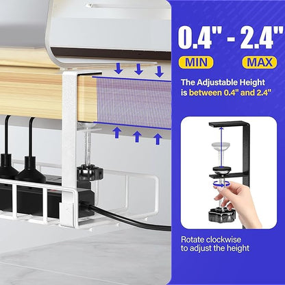 Under Desk Cable Management Tray 2 Pack, Xpatee Upgraded Wire Management No Drill No Screws, Cable Tray with Clamp for Wire Organizers, Computer Cord Rack for Office, Home - No Damage to Desk White | Racks Cabinets - TrueDesk