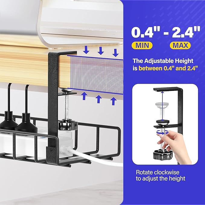 Under Desk Cable Management Tray 2 Pack, Xpatee Wire Management No Screws, Cable Tray with Clamp for Wire Management, Computer Code Rack for Office, Home - No Damage to Desk Black | Racks Cabinets - TrueDesk