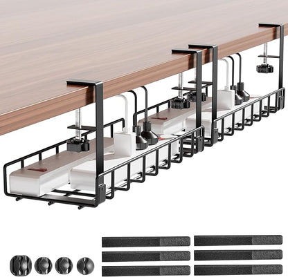 Under Desk Cable Management Tray 2 Pack, Xpatee Wire Management No Screws, Cable Tray with Clamp for Wire Management, Computer Code Rack for Office, Home - No Damage to Desk Black | Racks Cabinets - TrueDesk