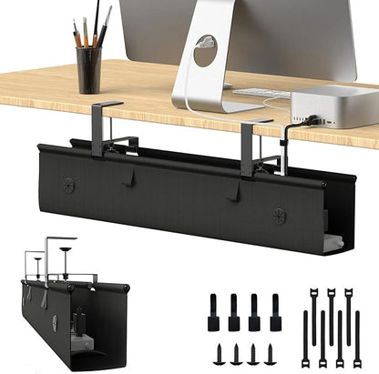 Under Desk Cable Management Tray, 30 - inch No - Drill Cord Organizer with Anti - Sag Reinforced Base, Fabric Wire Management Hider for Standing Desk, Office & Gaming Accessories - Black | Racks Cabinets - TrueDesk