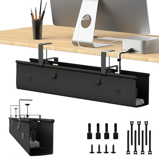 Under Desk Cable Management Tray, 30 - inch No - Drill Cord Organizer with Anti - Sag Reinforced Base, Fabric Wire Management Hider for Standing Desk, Office & Gaming Accessories - Black | Racks Cabinets - TrueDesk