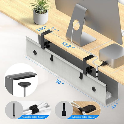 Under Desk Cable Management Tray, 30 - inch No - Drill Cord Organizer with Anti - Sag Reinforced Base, Fabric Wire Management Hider for Standing Desk, Office & Gaming Accessories - Grey | Racks Cabinets - TrueDesk
