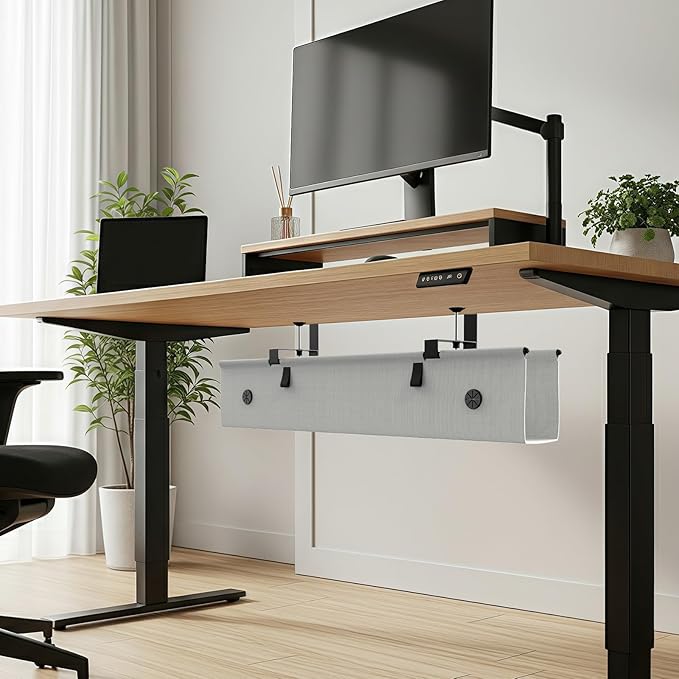 Under Desk Cable Management Tray, 30 - inch No - Drill Cord Organizer with Anti - Sag Reinforced Base, Fabric Wire Management Hider for Standing Desk, Office & Gaming Accessories - Grey | Racks Cabinets - TrueDesk