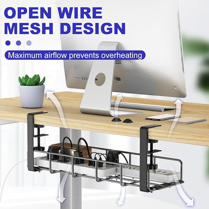 Under Desk Cable Management Tray, 31.5'' No Drill Heavy Duty Steel Cable Tray Organizers, Wire Management Tray Cable Rack with Clamp Mount, Adjustable Metal Under Desk Tray (Black, 2 Pack) | Racks Cabinets - TrueDesk