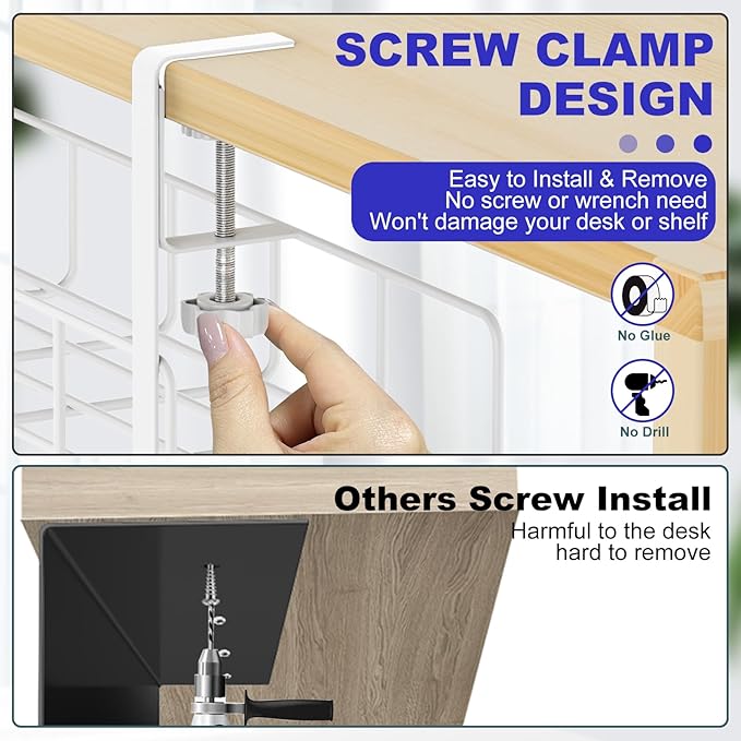 Under Desk Cable Management Tray, 31.5'' No Drill Heavy Duty Steel Cable Tray Organizers, Wire Management Tray Cable Rack with Clamp Mount, Adjustable Metal Under Desk Tray (White, 2 Pack) | Racks Cabinets - TrueDesk