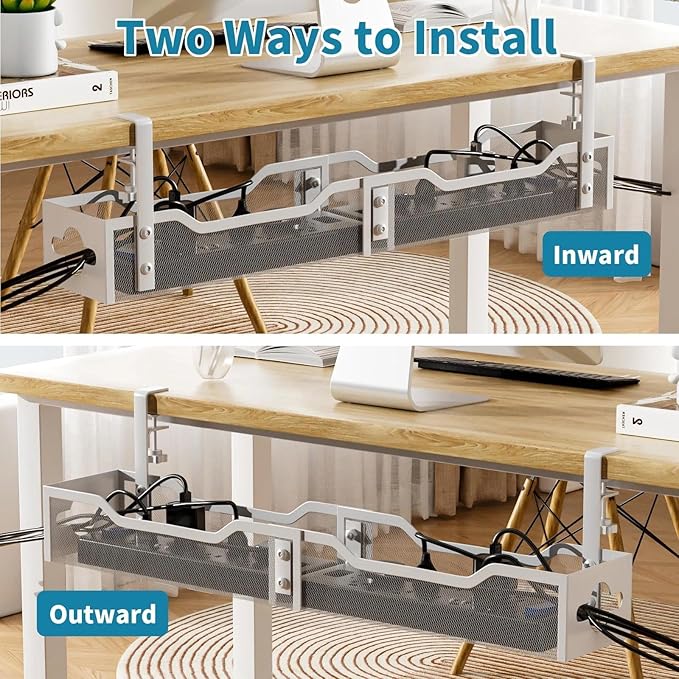 Under Desk Cable Management Tray 32'', Cable Management Under Desk No Drill, Cable Organizer with Clamp for Wire Management, Cord Organizer for Office, Home - No Damage to Table (White) | Racks Cabinets - TrueDesk