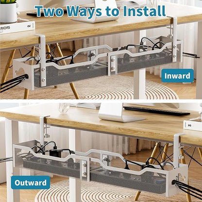 Under Desk Cable Management Tray 32'', Cable Management Under Desk No Drill, Cable Organizer with Clamp for Wire Management, Cord Organizer for Office, Home - No Damage to Table (White) | Racks Cabinets - TrueDesk