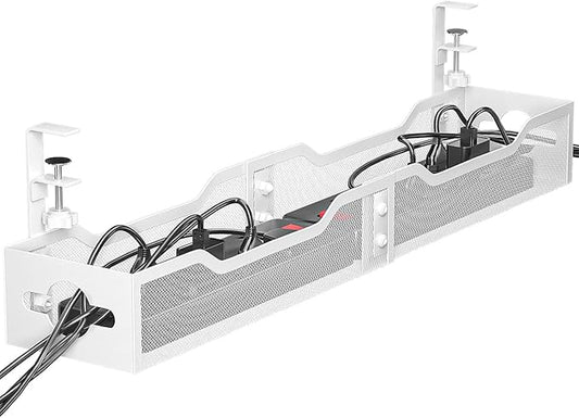Under Desk Cable Management Tray 32'', Cable Management Under Desk No Drill, Cable Organizer with Clamp for Wire Management, Cord Organizer for Office, Home - No Damage to Table (White) | Racks Cabinets - TrueDesk