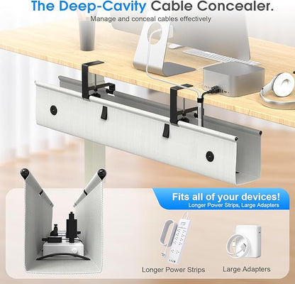 Under Desk Cable Management Tray, 40 - inch No - Drill Cord Organizer with Anti - Sag Reinforced Base, Fabric Wire Management Hider for Standing Desk, Office & Gaming Accessories - Grey | Racks Cabinets - TrueDesk